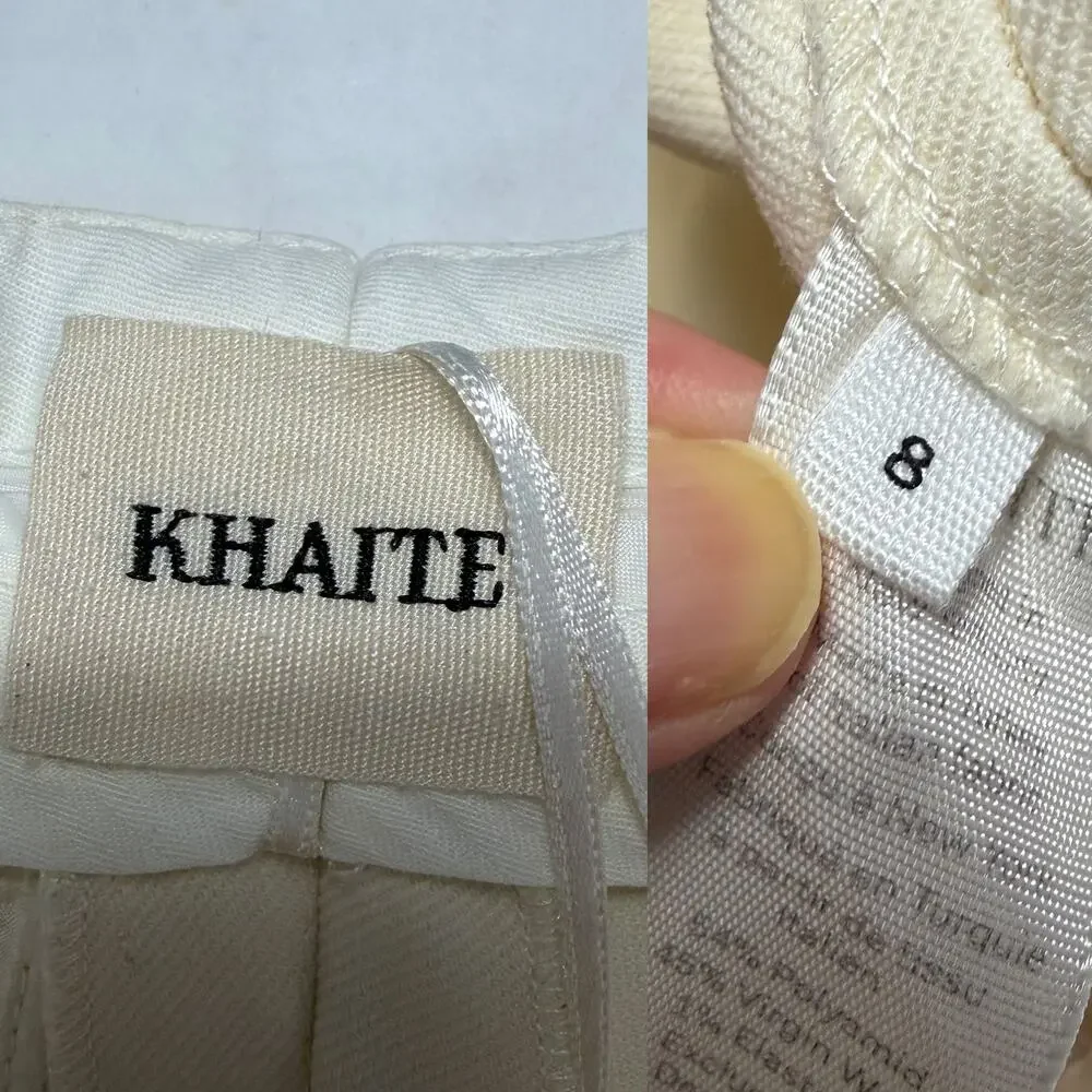 KHAITE Ivory Wool Blend Wide Leg Flare Dress Pants Trousers Size 8